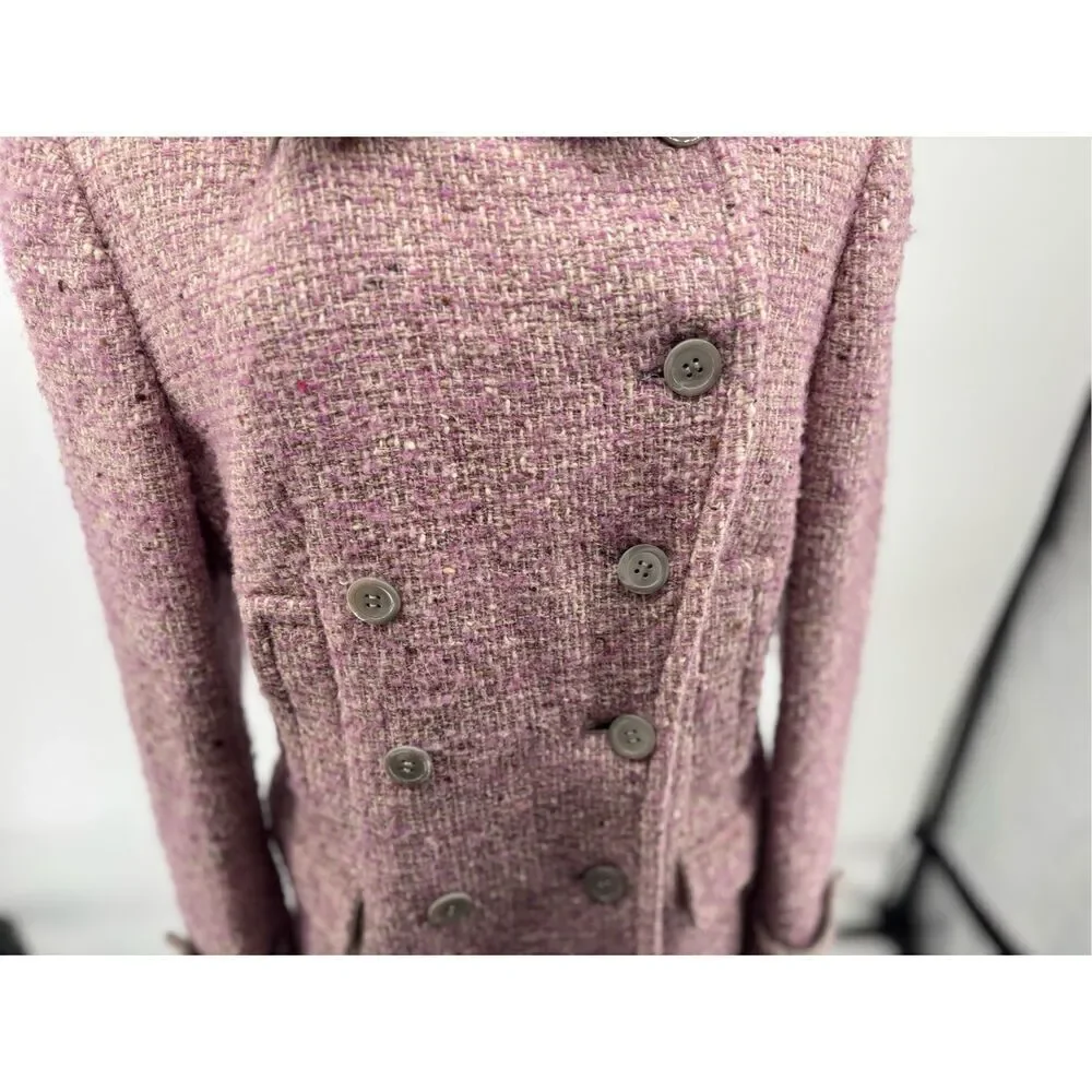 Coach Signature Pink Bouclé Wool Mohair Blend Double Breasted Coat Size 10